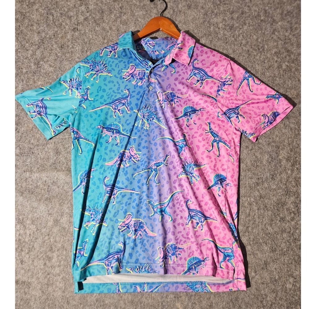 Chubbies Polo Shirt Mens Medium Multicolor The Dino Delight Performance Golf